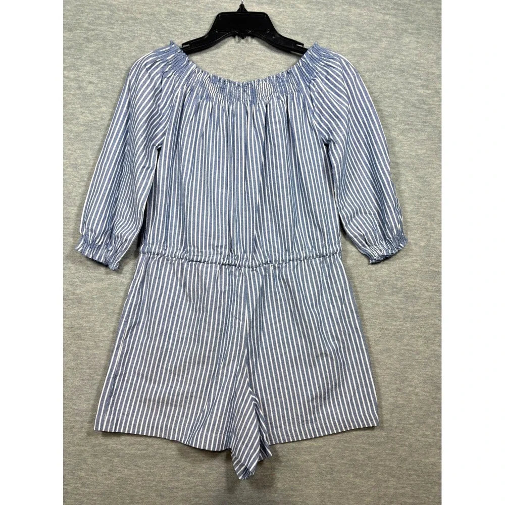 Mudpie Blue‎ Stripe Short Romper Off Shoulder Womens S Summer Beach Casual Cute